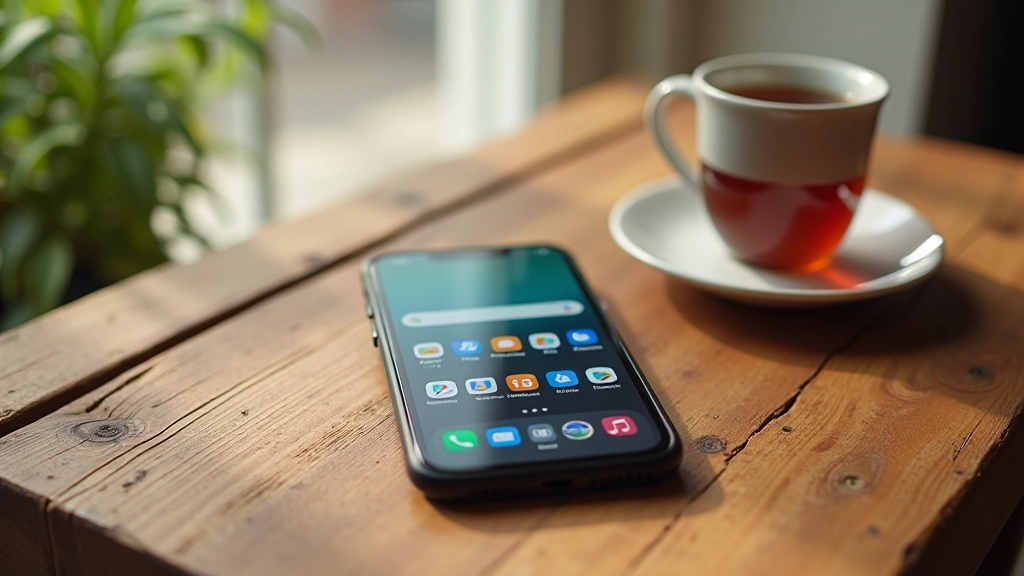 Smartphone displaying common app icons like messaging, email, camera, and maps on the home screen