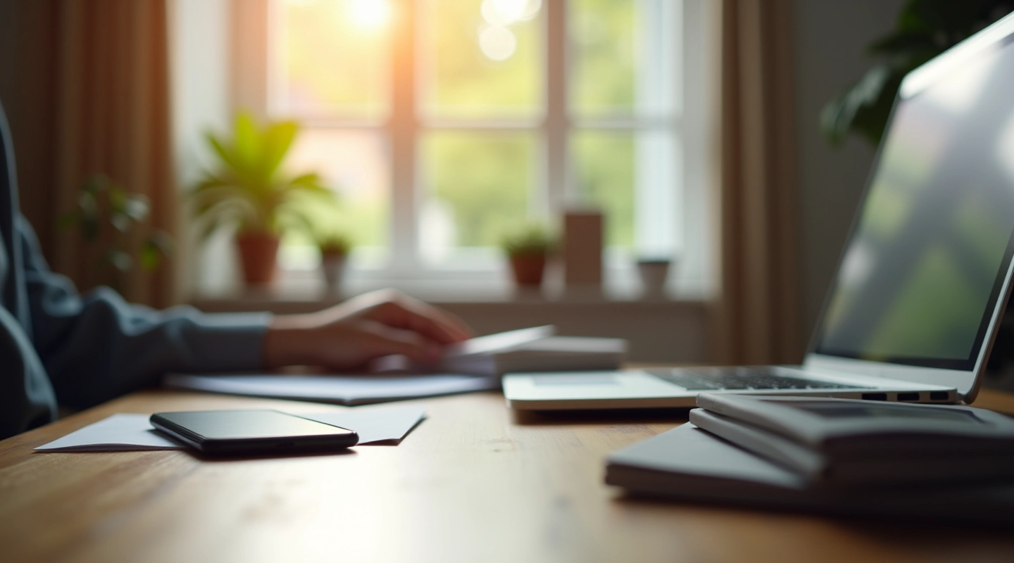 Modern workspace with digital devices and learning materials for smartphone education